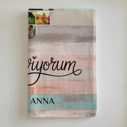 Personalisierte Fotocollage Decke Seni Seviyorum für Paare