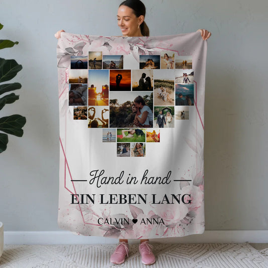 Personalisierte Fotodecke Fotocollage Hand in Hand Motiv