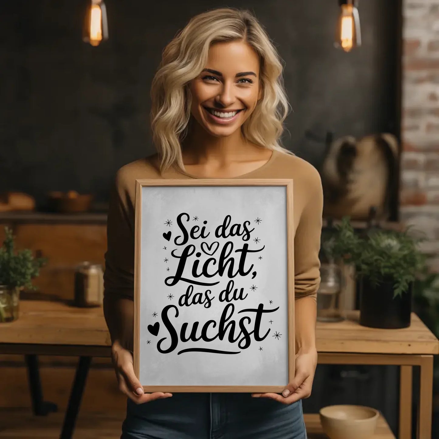 Sprüche Poster Sei das Licht das du suchst personalisiert