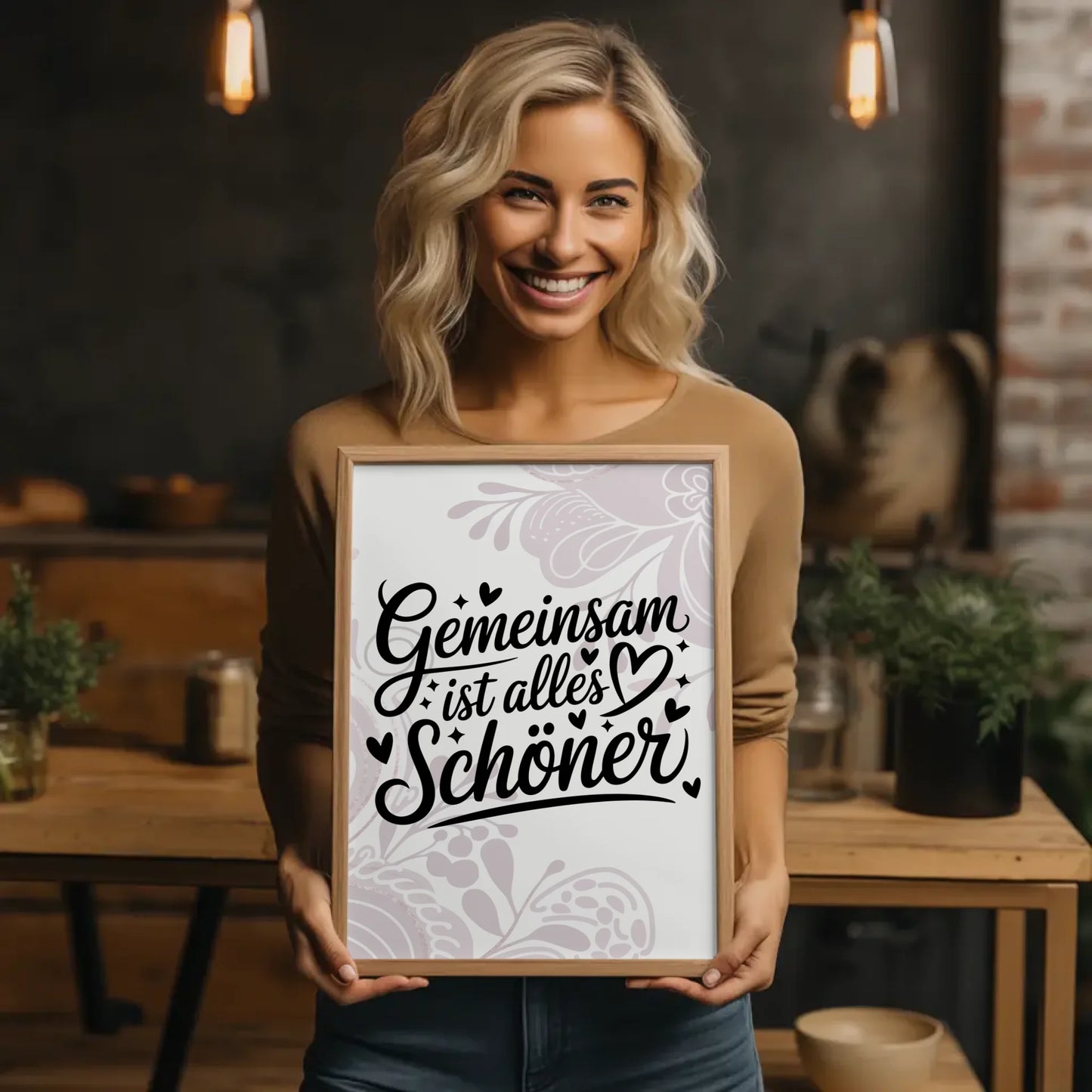 Sprüche Poster Gemeinsam ist alles schöner für dein Zuhause