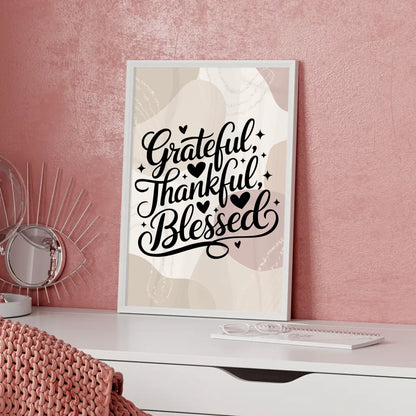 Personalisiertes Poster Spruch Grateful Thankful Blessed