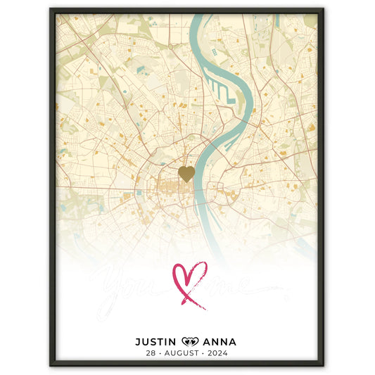 Personalisiertes Stadtkarten Poster für Paare You & Me Vintage Wo Alles Begann