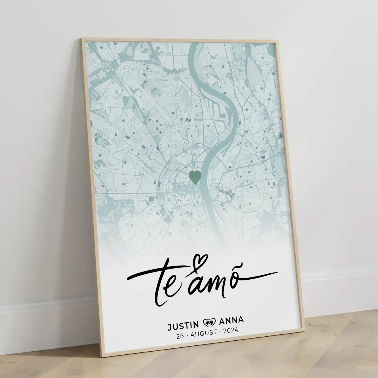 Personalisiertes Stadtkarten Poster Paare Te Amo Mintgrün Wo Alles Begann