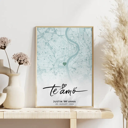 Personalisiertes Stadtkarten Poster Paare Te Amo Mintgrün Wo Alles Begann