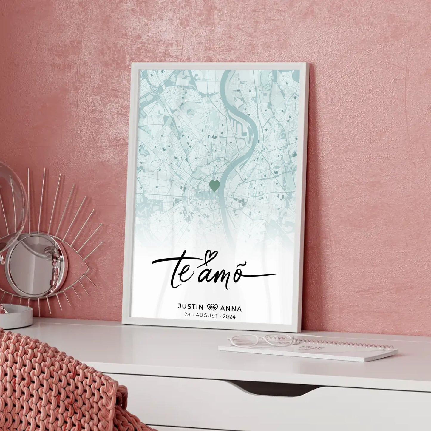 Personalisiertes Stadtkarten Poster Paare Te Amo Mintgrün Wo Alles Begann