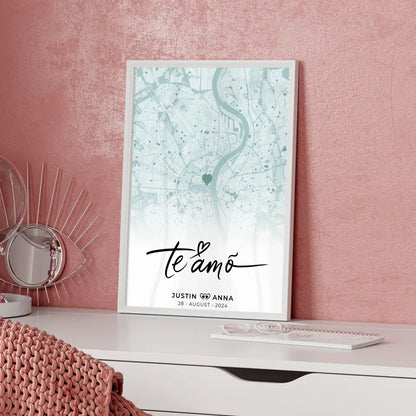 Personalisiertes Stadtkarten Poster Paare Te Amo Mintgrün Wo Alles Begann