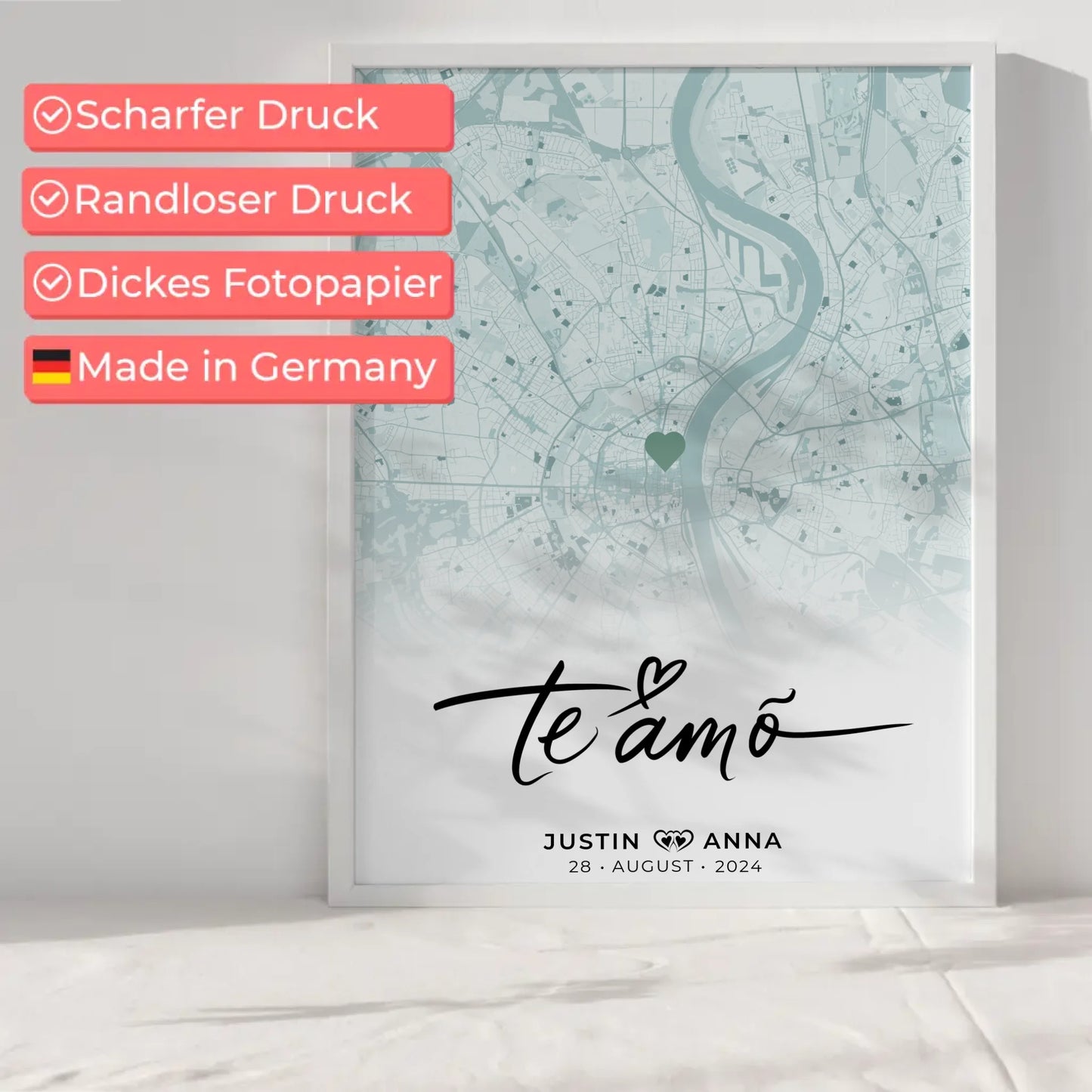 Personalisiertes Stadtkarten Poster Paare Te Amo Mintgrün Wo Alles Begann