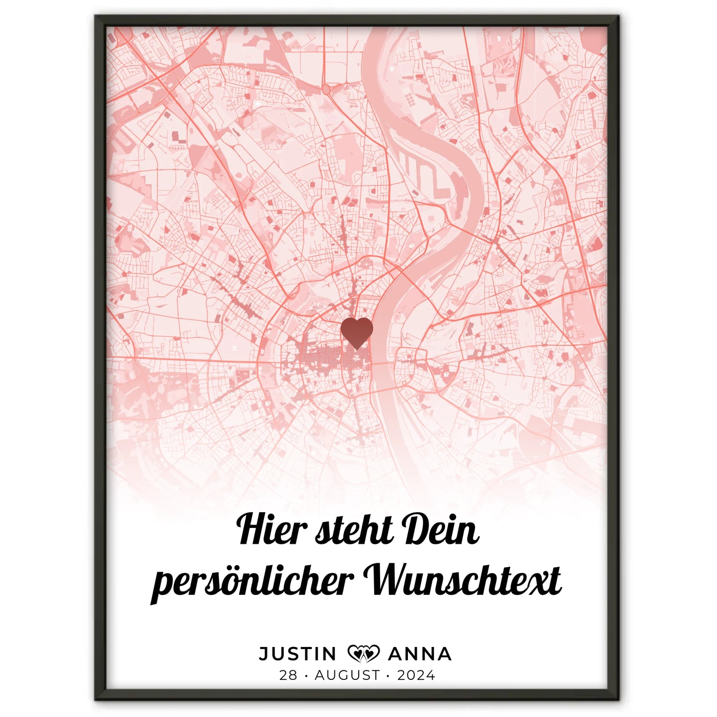 Personalisiert Stadtkarten Poster Paare Herz Altrosa Home Is Wherever I Am With You Roserot