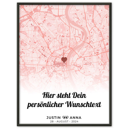 Personalisiert Stadtkarten Poster Paare Herz Altrosa Home Is Wherever I Am With You Roserot