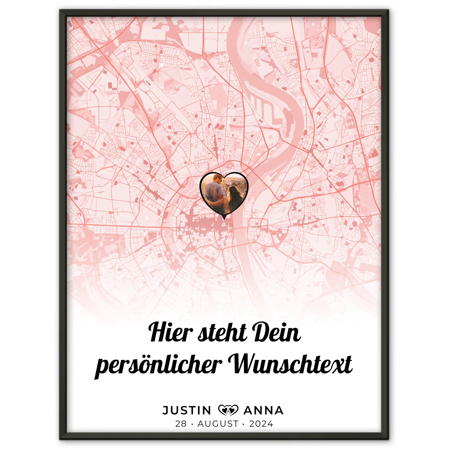 Personalisiert Stadtkarten Poster Paare Herz Altrosa Seni Seviyorum