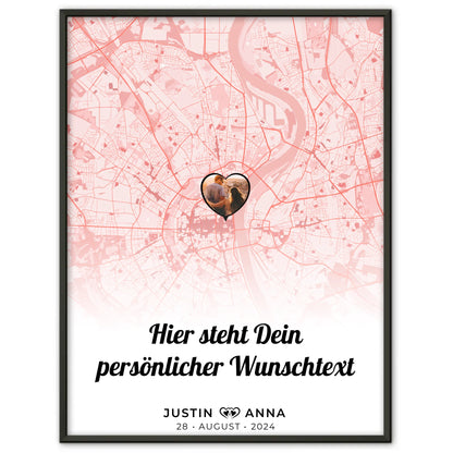 Personalisiert Stadtkarten Poster Paare Herz Altrosa Seni Seviyorum