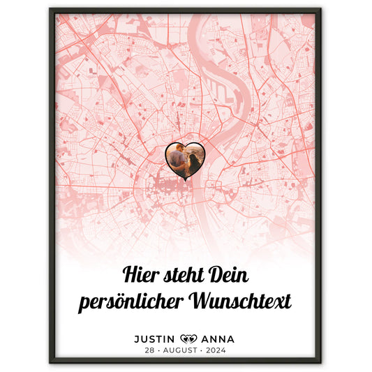 Personalisiert Stadtkarten Poster Paare Herz Altrosa Seni Seviyorum
