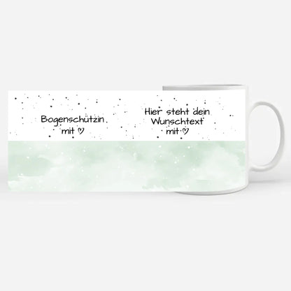 Personalisierte Tasse Bogenschützin mit Herz Geschenkidee