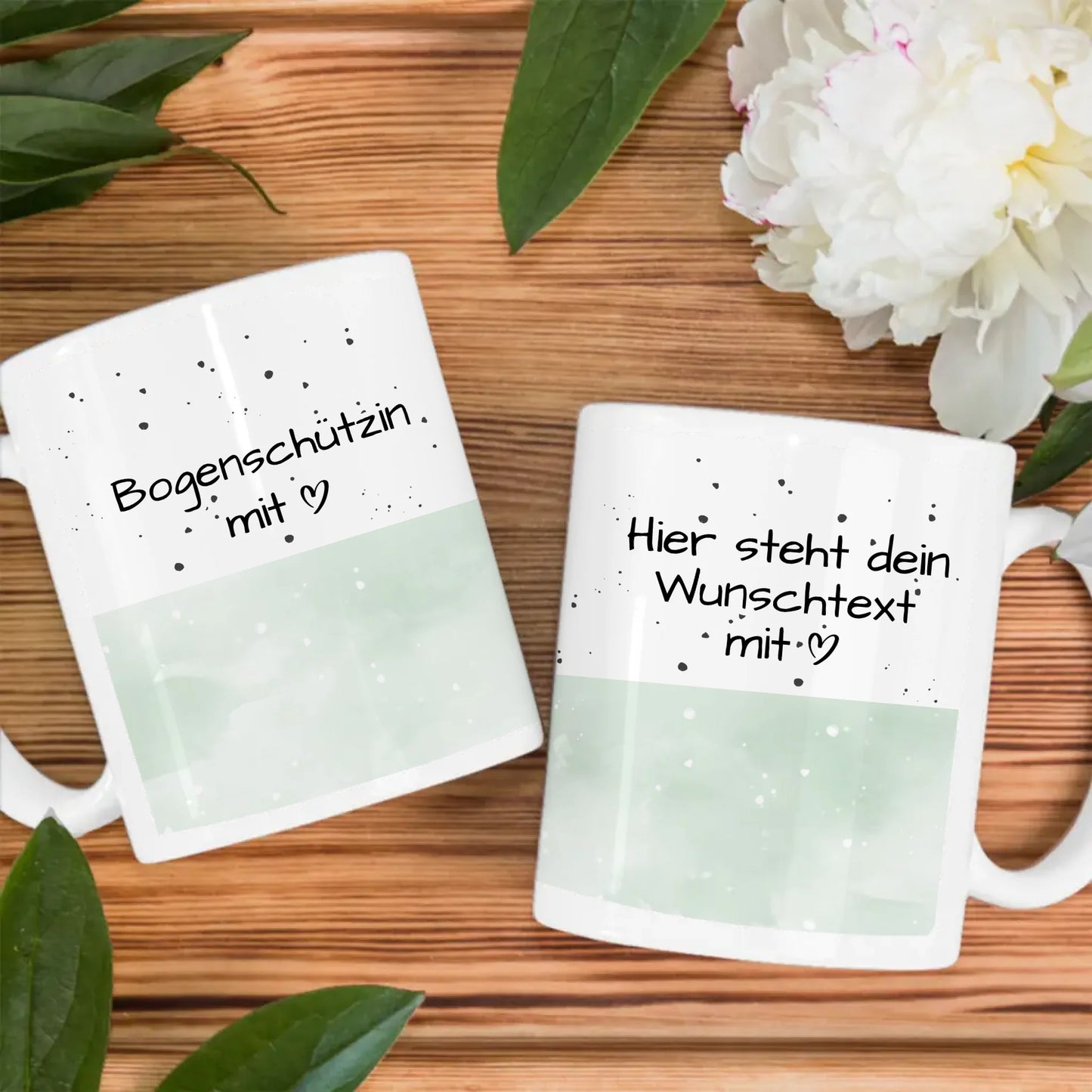 Personalisierte Tasse Bogenschützin mit Herz Geschenkidee