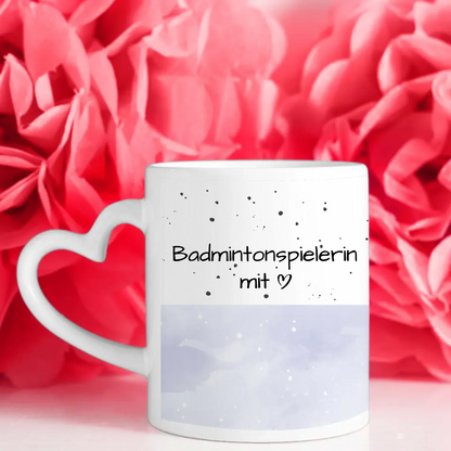 Personalisierte Tasse Badmintonspielerin mit Herz Geschenk