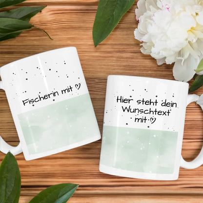 Personalisierte Tasse Fischerin mit Herz Geschenk für Angler