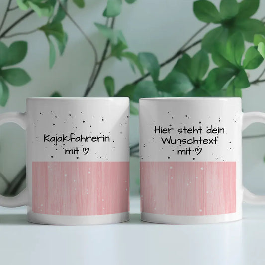 Personalisierte Tasse Kajakfahrerin mit Herz Geschenkidee