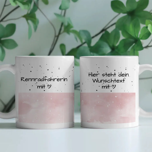 Personalisierte Kaffeetasse Rennradfahrerin mit Herz Geschenk