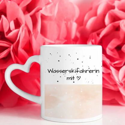 Personalisierte Tasse Wasserskifahrerin mit Herz Geschenk