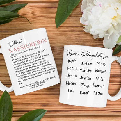 Kassiererin Tasse mit Name Definition Kassiererin Abschiedsgeschenk