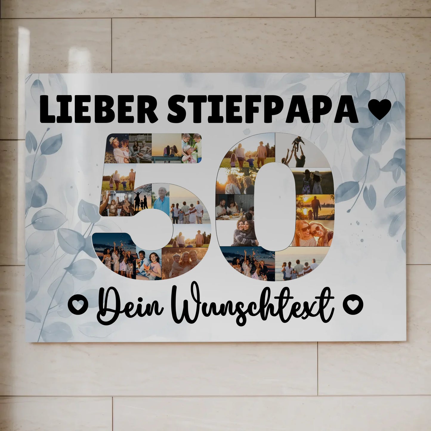 Fotoboard Poster magnetisch mit Wunschtext 50 Geburtstag Stiefpapa
