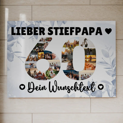 Magnetisches Fotoboard mit Unterschriften 60 Geburtstag Stiefpapa