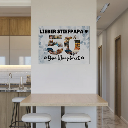 Fotoboard Poster magnetisch mit Wunschtext 50 Geburtstag Stiefpapa