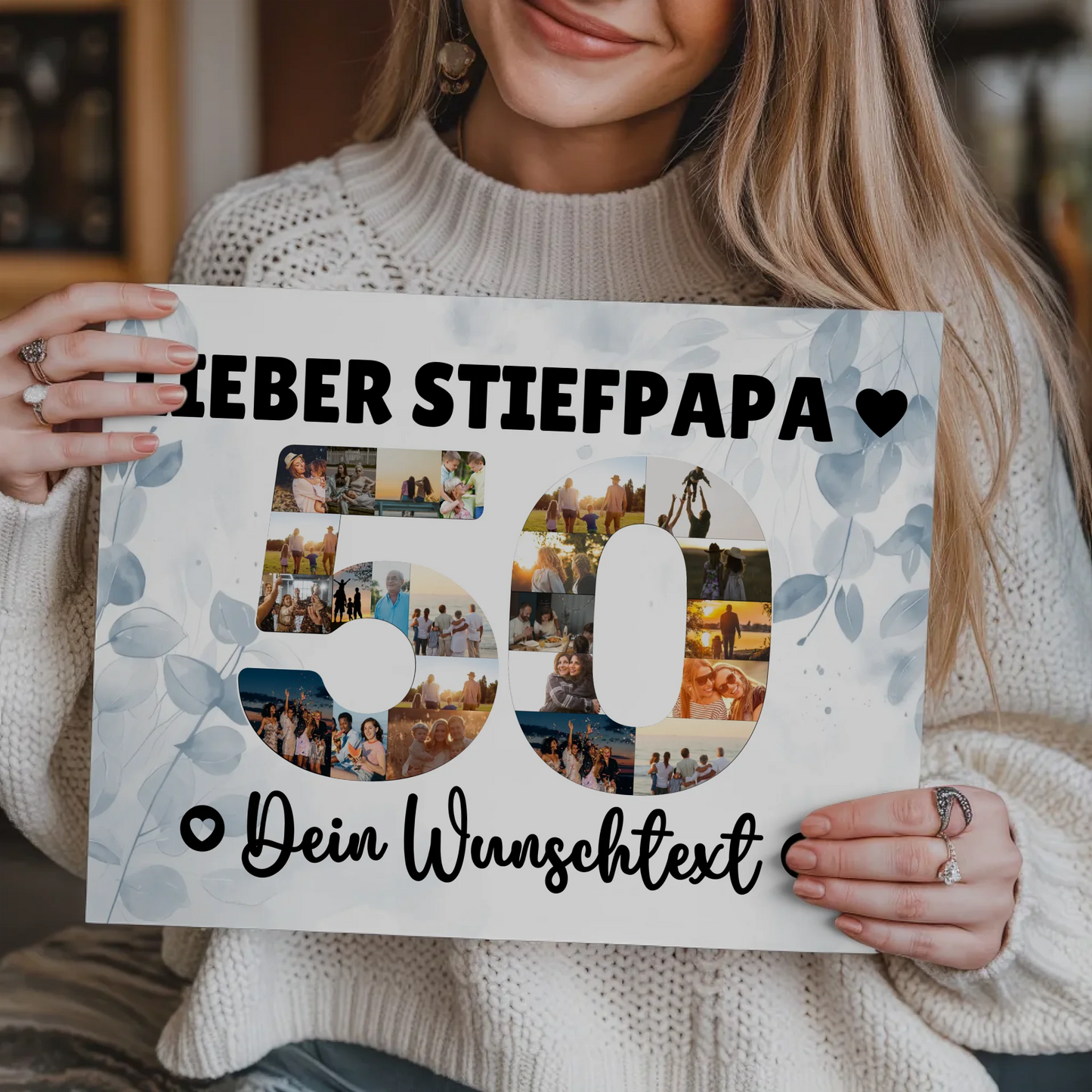 Fotoboard Poster magnetisch mit Wunschtext 50 Geburtstag Stiefpapa