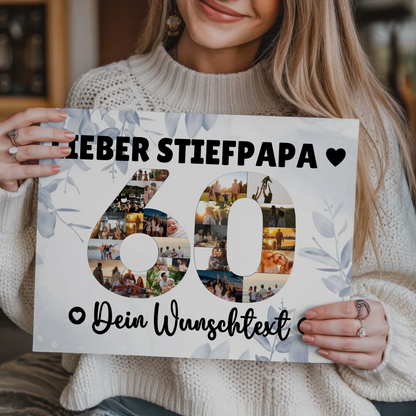 Magnetisches Fotoboard mit Unterschriften 60 Geburtstag Stiefpapa