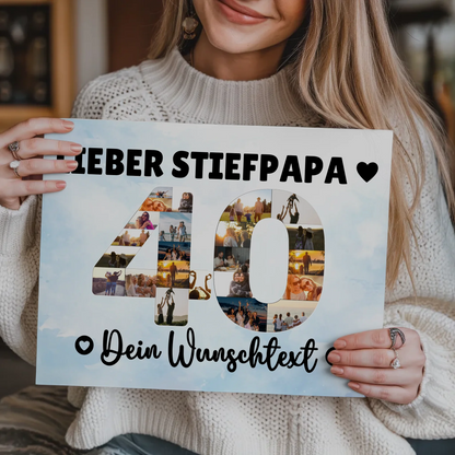 Fotoboard Magnet Poster mit Unterschriften 40 Geburtstag Stiefpapa