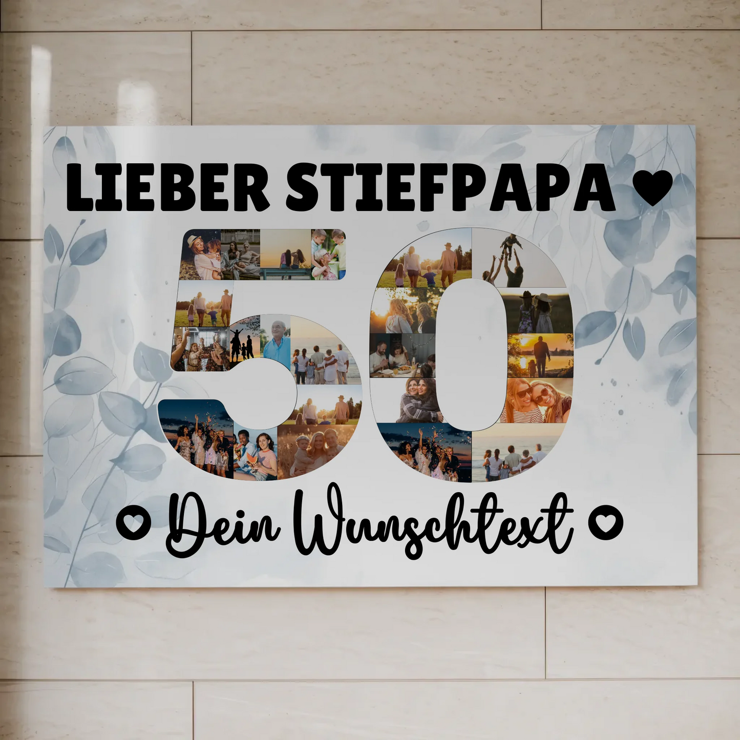 Fotoboard Poster magnetisch mit Wunschtext 50 Geburtstag Stiefpapa
