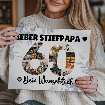 Magnetisches Fotoboard mit Unterschriften 60 Geburtstag Stiefpapa