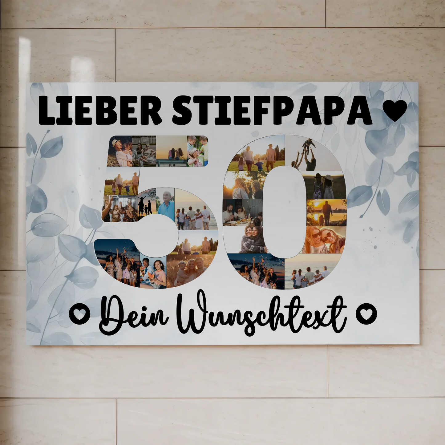 Fotoboard Poster magnetisch mit Wunschtext 50 Geburtstag Stiefpapa