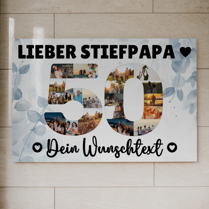 Fotoboard Poster magnetisch mit Wunschtext 50 Geburtstag Stiefpapa