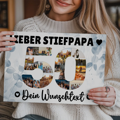 Fotoboard Poster magnetisch mit Wunschtext 50 Geburtstag Stiefpapa