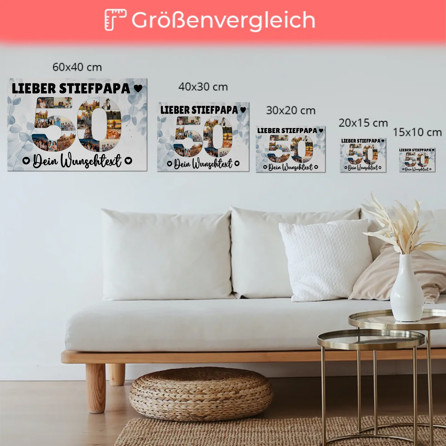 Fotoboard Poster magnetisch mit Wunschtext 50 Geburtstag Stiefpapa