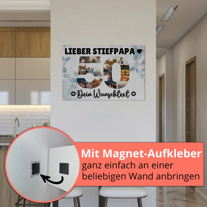 Fotoboard Poster magnetisch mit Wunschtext 50 Geburtstag Stiefpapa