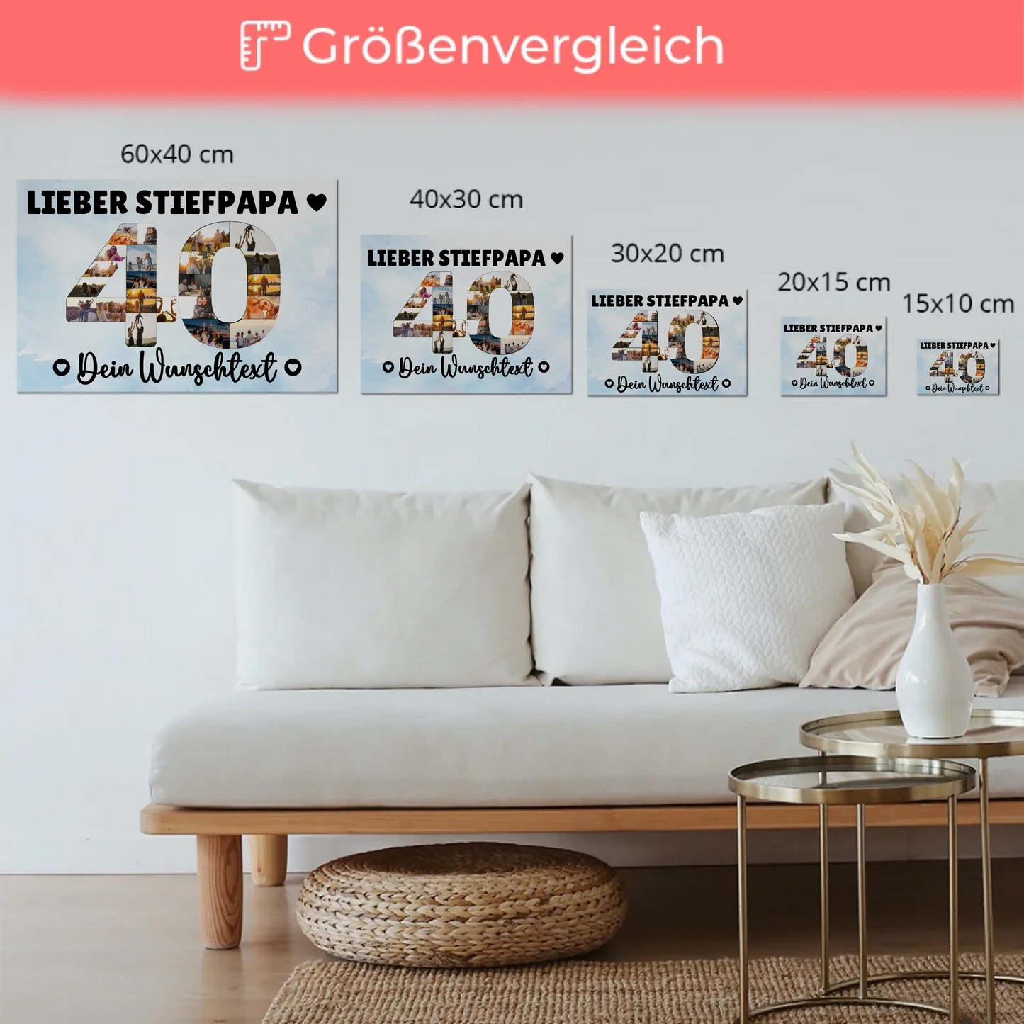 Fotoboard Magnet Poster mit Unterschriften 40 Geburtstag Stiefpapa