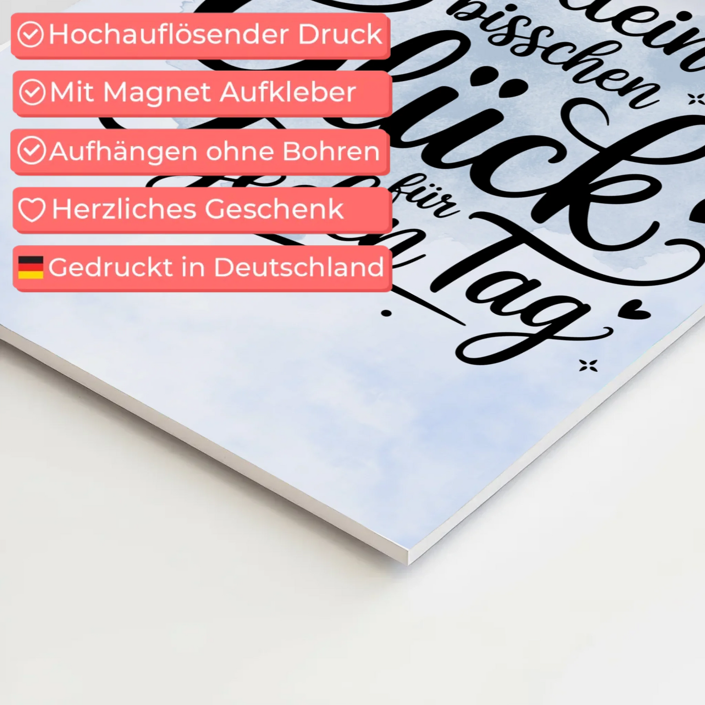 Spruch Fotoboard Magnet Wandbild - Glück für jeden Tag