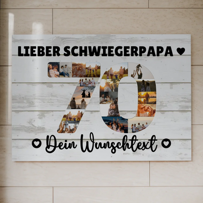 Magnetisches Fotoboard mit Unterschriften 70 Geburtstag Schwiegerpapa