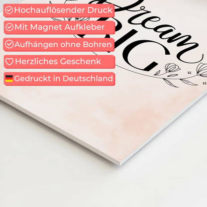 Spruch Fotoboard Magnet Wandbild Dream Big Geschenk