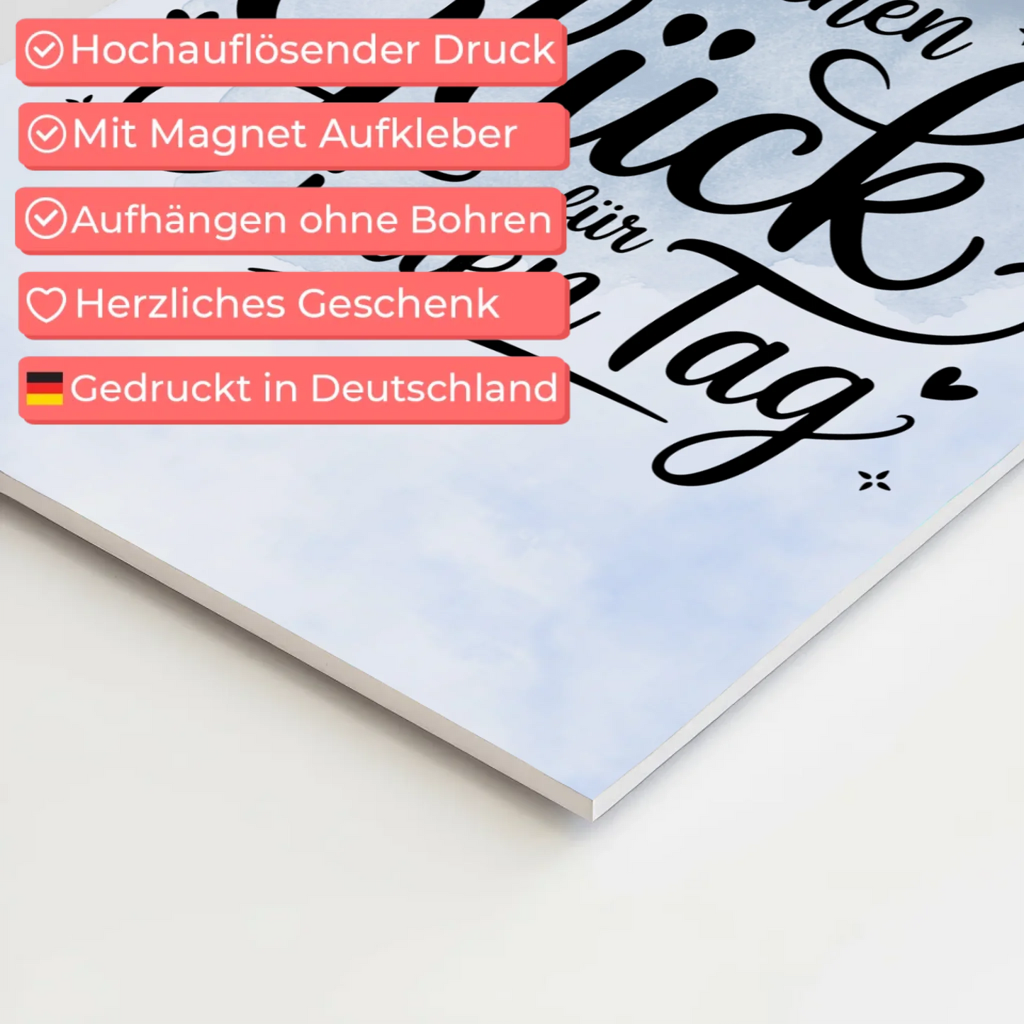 Spruch Fotoboard Magnet Wandbild - Glück für jeden Tag