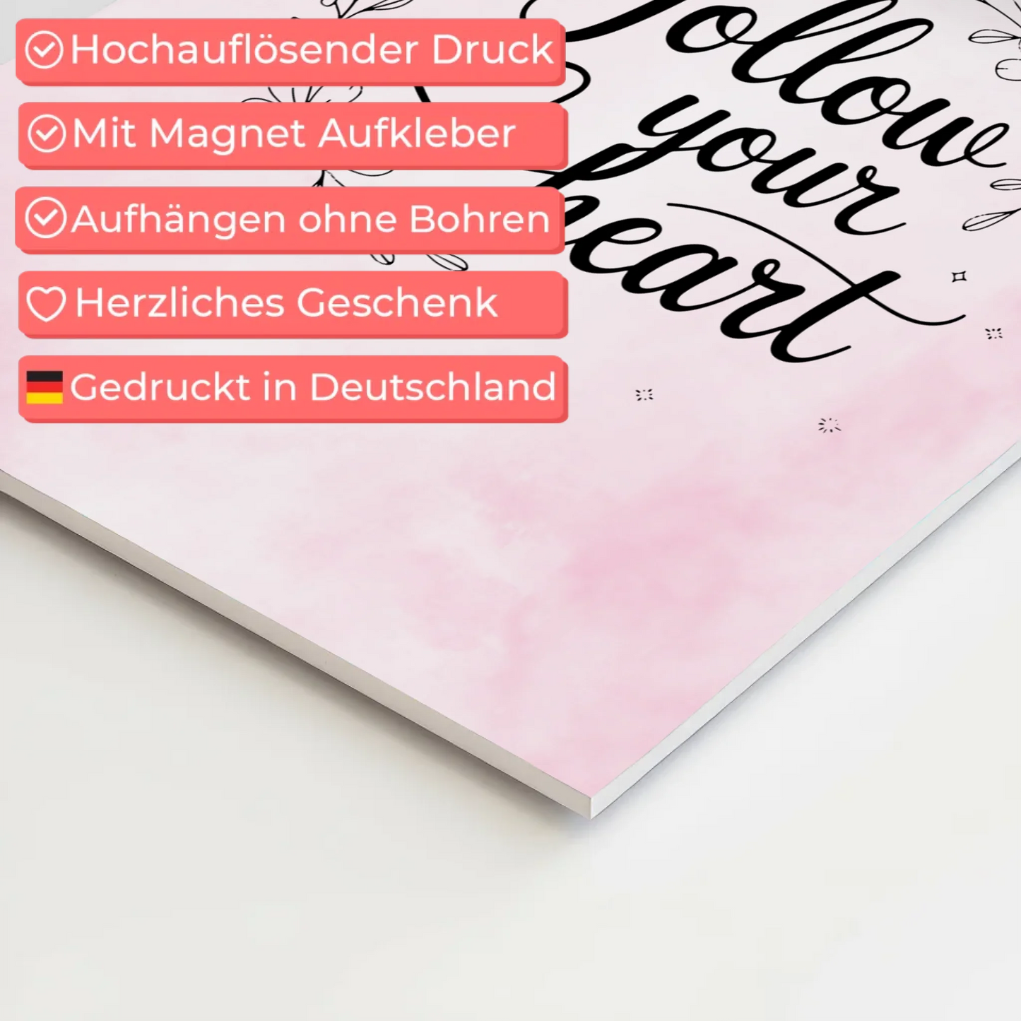 Spruch Fotoboard Magnet Wandbild Follow Your Heart