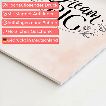 Spruch Fotoboard Magnet Wandbild Dream Big Geschenk