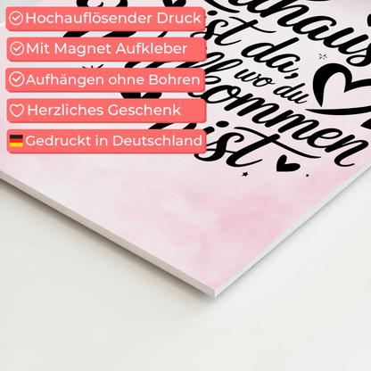 Magnet Poster mit Spruch Zuhause Willkommen Geschenk