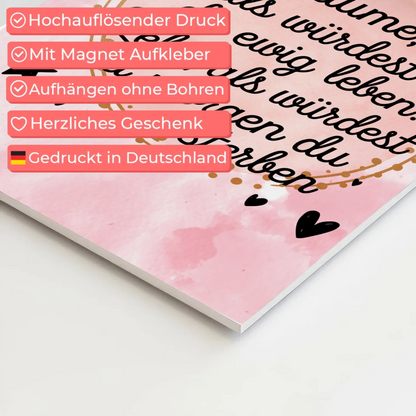 Magnet Poster Spruch Träume Lebe Ewig Leben Morgen