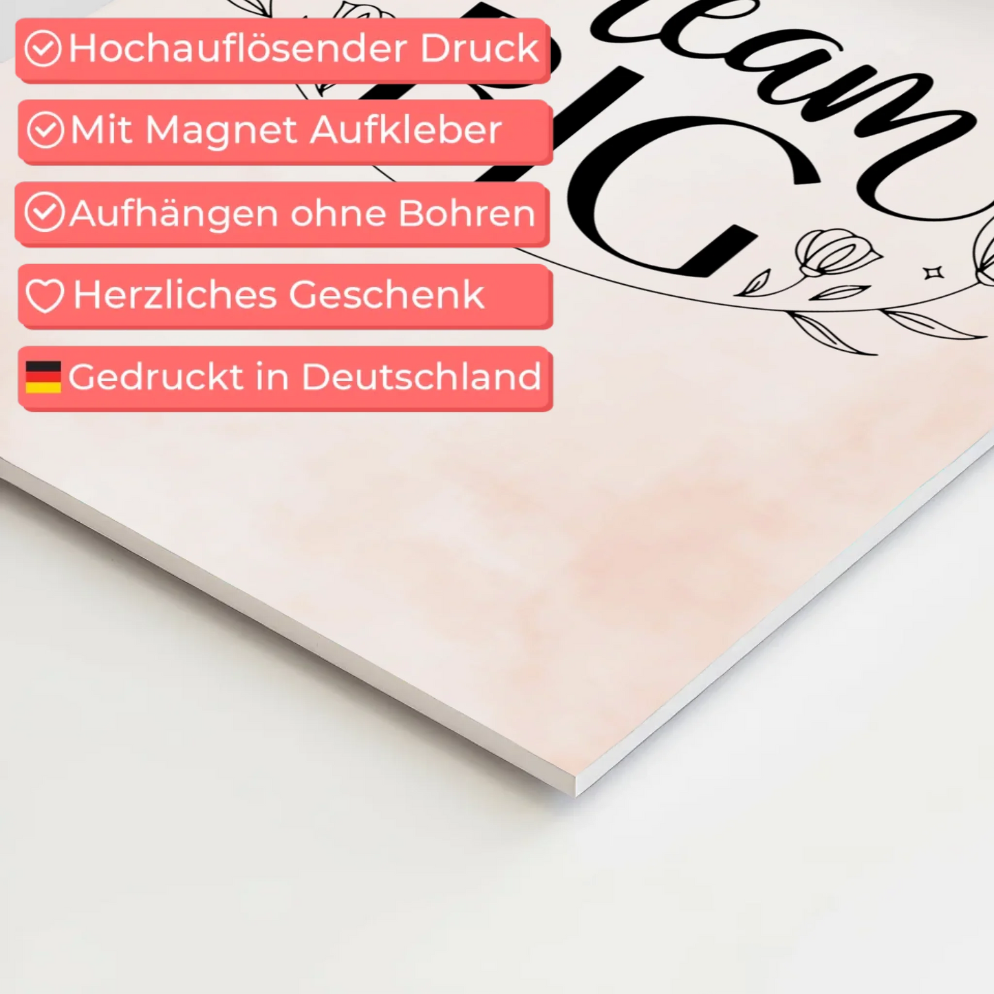 Spruch Fotoboard Magnet Wandbild Dream Big Geschenk