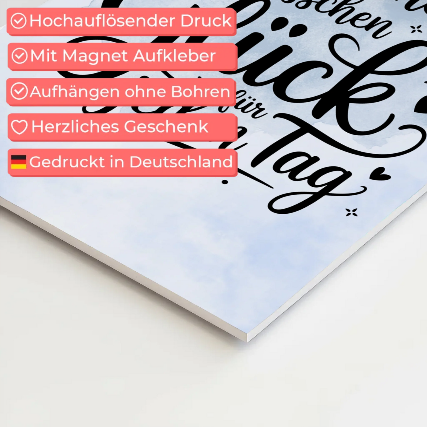 Spruch Fotoboard Magnet Wandbild - Glück für jeden Tag