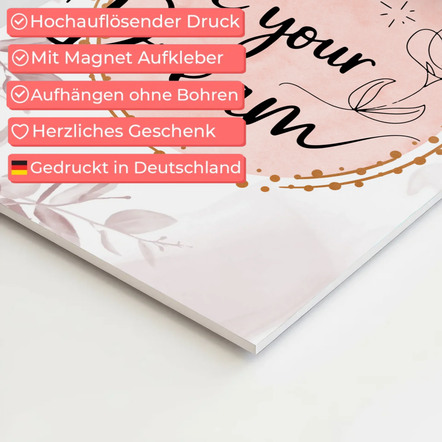 Magnet Poster mit Spruch Live your dream personalisiert Fotoboard