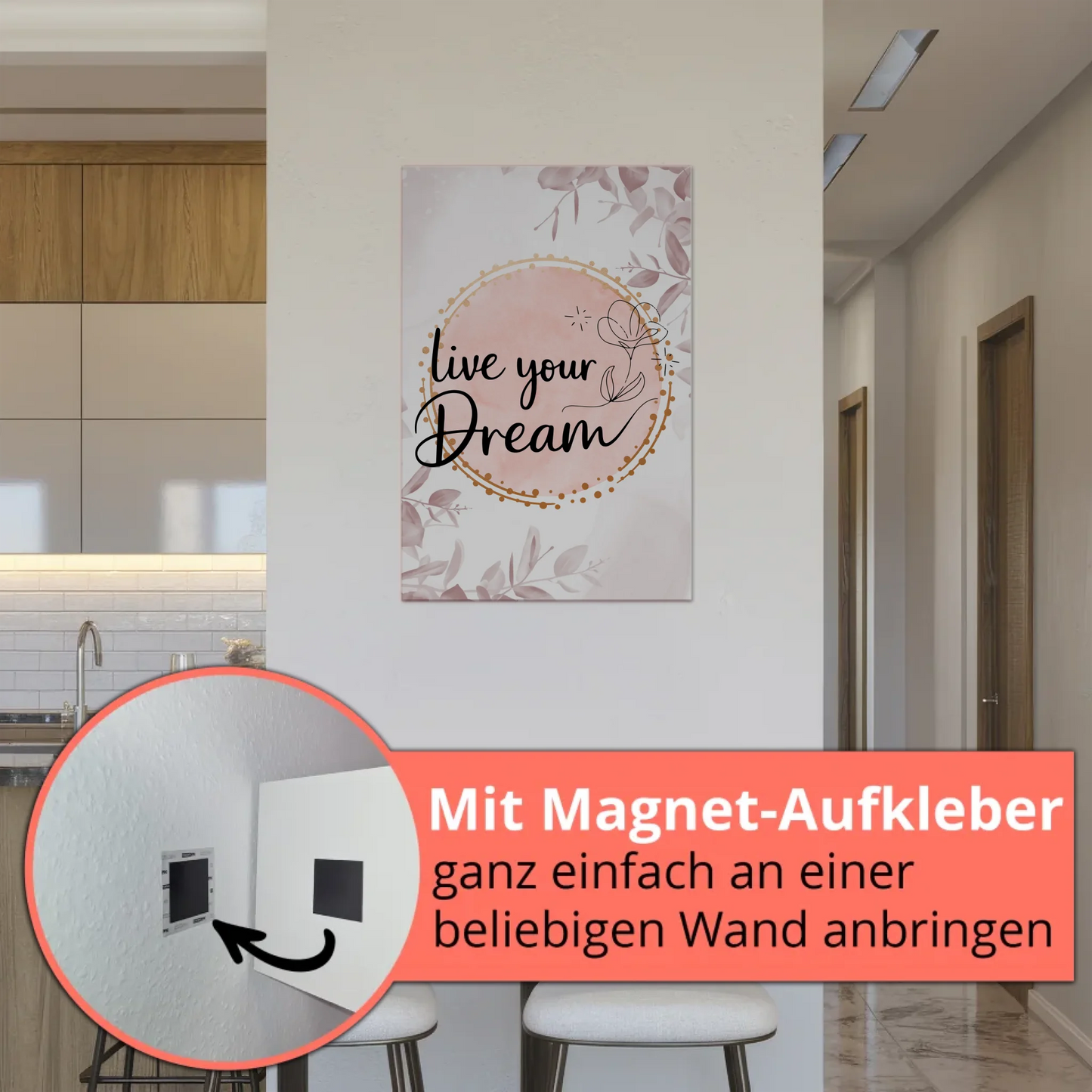 Magnet Poster mit Spruch Live your dream personalisiert Fotoboard